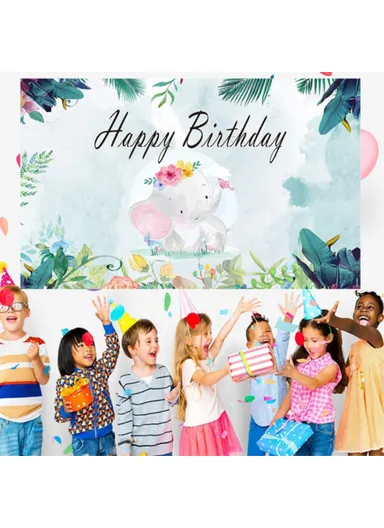 Birthday Party Cartoon Elephant Photography Background Vinyl Cloth Backdrop (L150 x W100)cm
