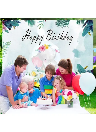 Birthday Party Cartoon Elephant Photography Background Vinyl Cloth Backdrop (L150 x W100)cm