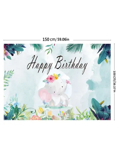 Birthday Party Cartoon Elephant Photography Background Vinyl Cloth Backdrop (L150 x W100)cm
