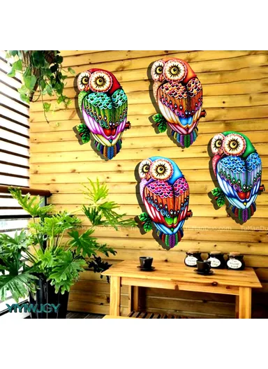 Garden Iron Owl Shape Hanging Decoration Home Wall Art Decor (L26 x W15 x T1)cm - 2