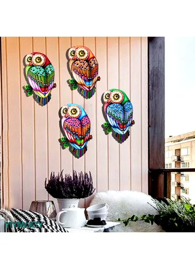 Garden Iron Owl Shape Hanging Decoration Home Wall Art Decor (L26 x W15 x T1)cm - 2