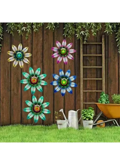 Metal Flower Wall Decoration Iron Art Hanging Decoration Home Garden Ornament (L17 x W17 x T0.8)cm - Orange