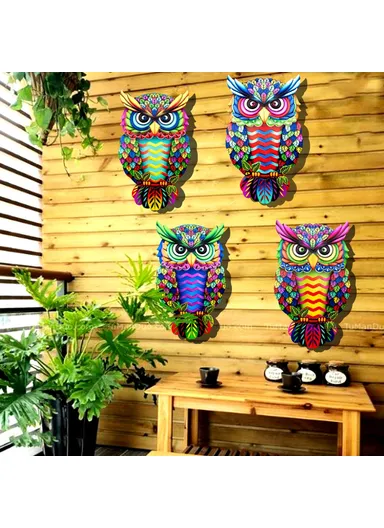 Owl Shape Garden Hanging Decoration Iron Home Wall Art Decor, Size M (L26 x W16 x H1)cm - 2