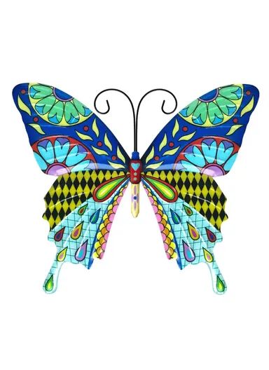Butterfly Shape Garden Hanging Decoration Home Iron Art Wall Decor (L25 x W21.5c x W0.8)cm - Blue