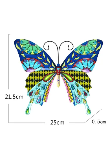 Butterfly Shape Garden Hanging Decoration Home Iron Art Wall Decor (L25 x W21.5c x W0.8)cm - Blue