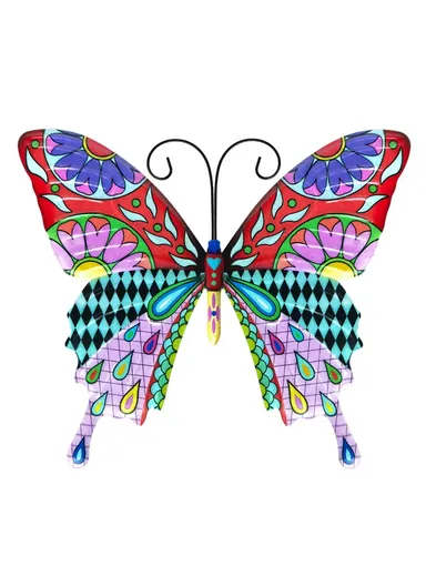 Butterfly Shape Garden Hanging Decoration Home Iron Art Wall Decor (L25 x W21.5c x W0.8)cm - Red