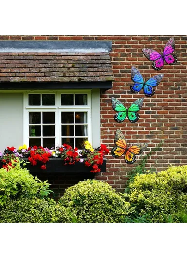 Iron Art Butterfly Wall Decor Garden Yard Home Ornament (L18.5 x W25)cm - Purple