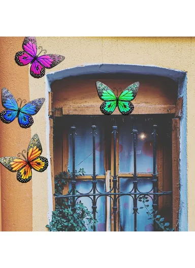 Iron Art Butterfly Wall Decor Garden Yard Home Ornament (L18.5 x W25)cm - Purple
