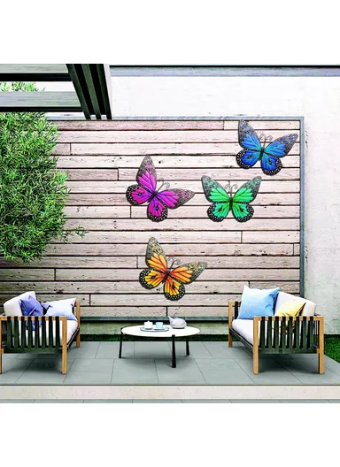 Iron Art Butterfly Wall Decor Garden Yard Home Ornament (L18.5 x W25)cm - Purple