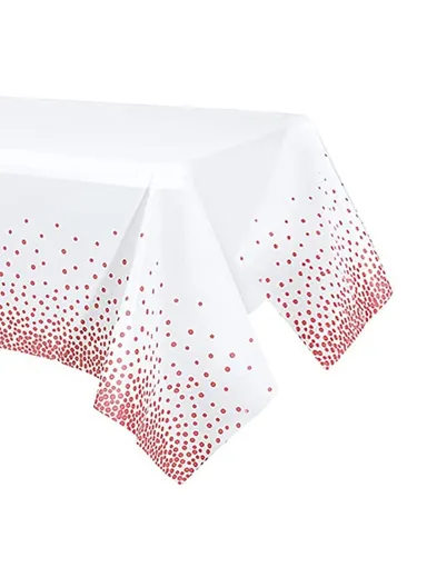 Rectangular Event &amp; Outdoor Activity Tablecloth, Disposable Waterproof Oilproof PEVA Table Mat (L274 x W137)cm - Rose Dot