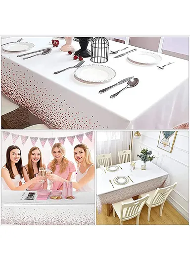 Rectangular Event &amp; Outdoor Activity Tablecloth, Disposable Waterproof Oilproof PEVA Table Mat (L274 x W137)cm - Rose Dot