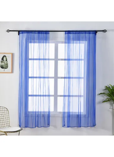 Transparent Curtain Window Tulle Drape Sheer For Living Room Bedroom (L100 x W150)cm- Blue