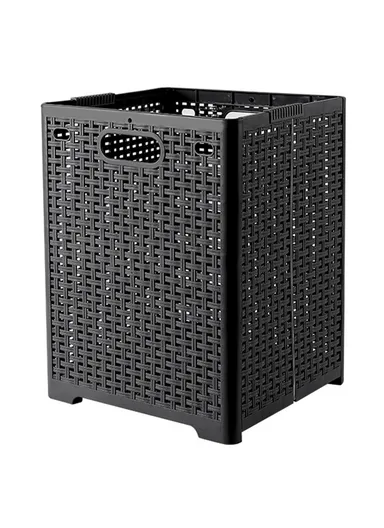 Foldable Hollow Design Laundry Basket, Dirty Clothes PP Storage Holder with Handles (L44 x W32 x D34)cm - Black