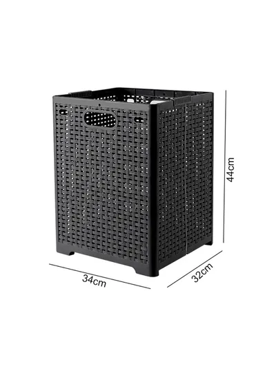 Foldable Hollow Design Laundry Basket, Dirty Clothes PP Storage Holder with Handles (L44 x W32 x D34)cm - Black