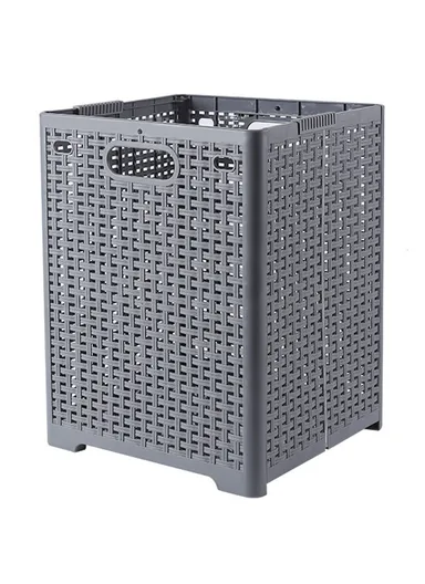 Foldable Hollow Design Laundry Basket, Dirty Clothes PP Storage Holder with Handles (L44 x W32 x D34)cm - Grey