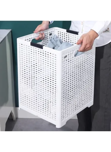 Foldable Hollow Design Laundry Basket, Dirty Clothes PP Storage Holder with Handles (L44 x W32 x D34)cm - Grey