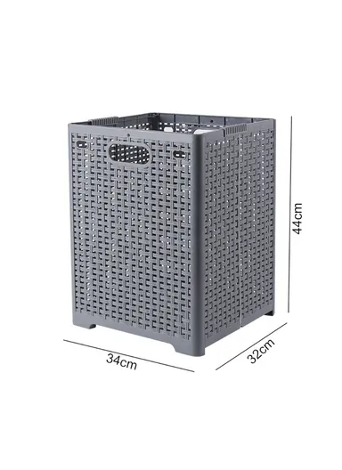 Foldable Hollow Design Laundry Basket, Dirty Clothes PP Storage Holder with Handles (L44 x W32 x D34)cm - Grey