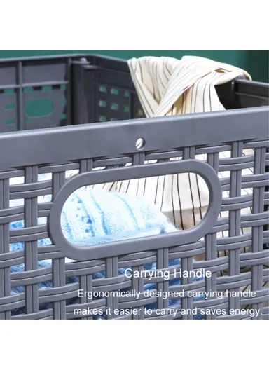 Foldable Hollow Design Laundry Basket, Dirty Clothes PP Storage Holder with Handles (L44 x W32 x D34)cm - Grey