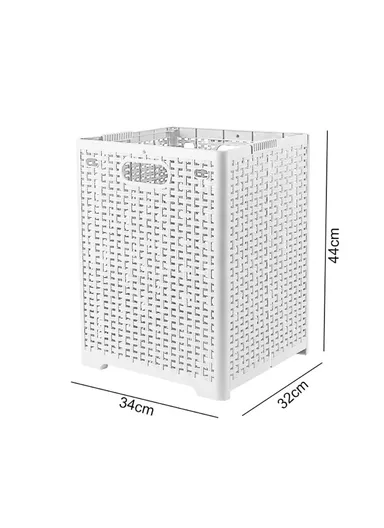 Foldable Hollow Design Laundry Basket, Dirty Clothes PP Storage Holder with Handles (L44 x W32 x D34)cm - White 