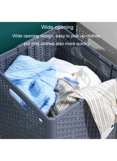 Foldable Hollow Design Laundry Basket, Dirty Clothes PP Storage Holder with Handles (L44 x W32 x D34)cm - White 