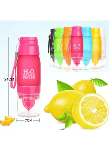 650ml Fruit Infuser Bottle, Frosted Plastic Lemon Juice Water Bottle (L26 x W8.6)cm- Black