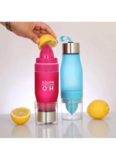 650ml Fruit Infuser Bottle, Frosted Plastic Lemon Juice Water Bottle (L26 x W8.6)cm- Black