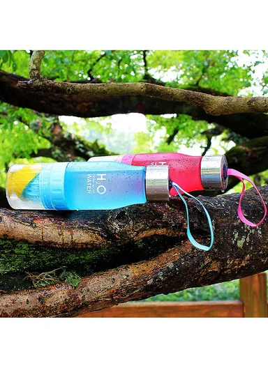 650ml Fruit Infuser Bottle, Frosted Plastic Lemon Juice Water Bottle (L26 x W8.6)cm- Black