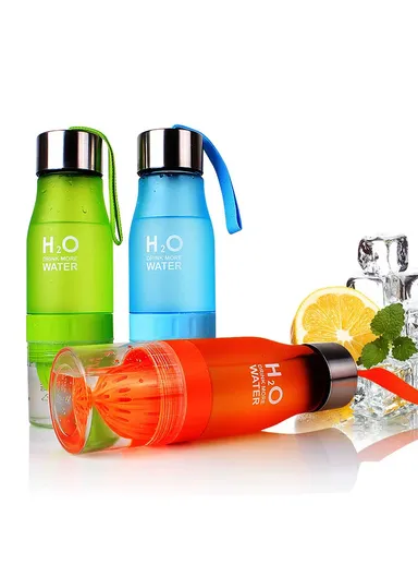 650ml Fruit Infuser Bottle, Frosted Plastic Lemon Juice Water Bottle (L26 x W8.6)cm- Black