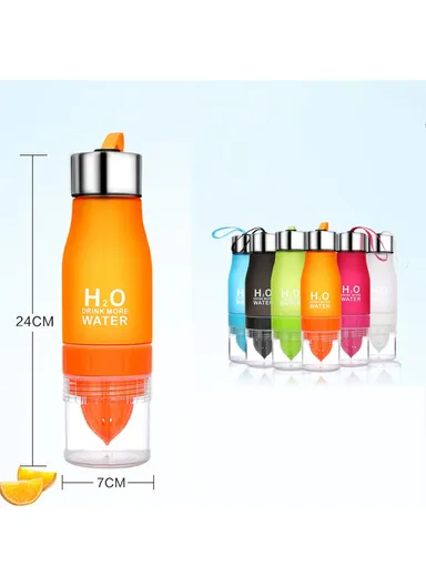 650ml Fruit Infuser Bottle, Frosted Plastic Lemon Juice Water Bottle (L26 x W8.6)cm- Black