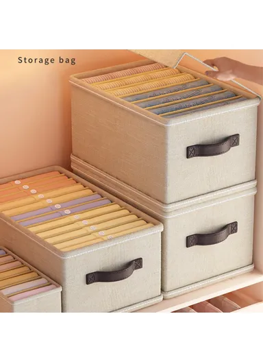 12 Grids Wardrobe Storage Box with Clear Lid, Closet Organizer for Pants, Shirts, (L44 x W25 x H17)cm- Beige