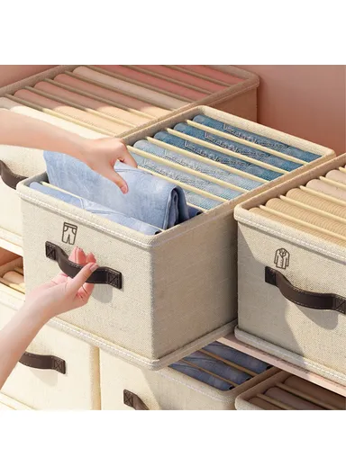 12 Grids Wardrobe Storage Box with Clear Lid, Closet Organizer for Pants, Shirts, (L44 x W25 x H17)cm- Beige