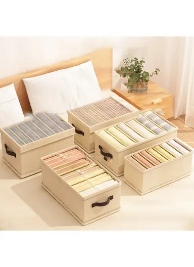 12 Grids Wardrobe Storage Box with Clear Lid, Closet Organizer for Pants, Shirts, (L44 x W25 x H17)cm- Beige