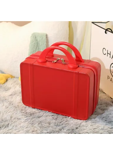 14-Inch Small Suitcase Handbag, Lightweight Vintage Cosmetic Case Travel Luggage (L22 x W15 x H31)cm - Red
