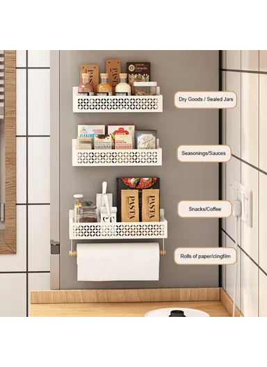 2-Pcs Magnetic Spice Rack, Refrigerator Hanging Storage Rack Iron Storage Shelf - Black / Small+Big