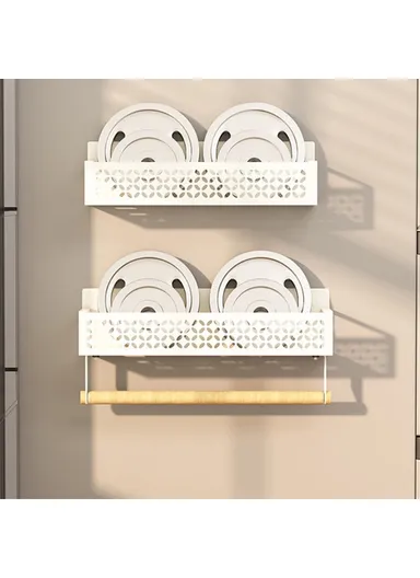 2-Pcs Magnetic Spice Rack, Refrigerator Hanging Storage Rack Iron Storage Shelf - Black / Small+Big