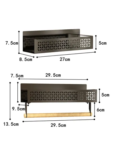 2-Pcs Magnetic Spice Rack, Refrigerator Hanging Storage Rack Iron Storage Shelf - Black / Small+Big