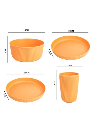 16-Piece Kitchen Plastic Wheat Straw Dinnerware Set Plates Bowls Cups (BPA-Free, FDA Certified) - Yellow