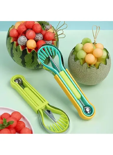 3-in-1 Watermelon Scoop Slicer Fruit Knife Seed Remover Separator for Watermelon Ice Cream (No FDA, BPA-Free) - Random Color