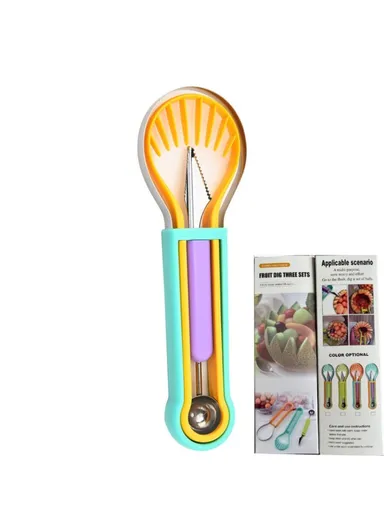 3-in-1 Watermelon Scoop Slicer Fruit Knife Seed Remover Separator for Watermelon Ice Cream (No FDA, BPA-Free) - Random Color