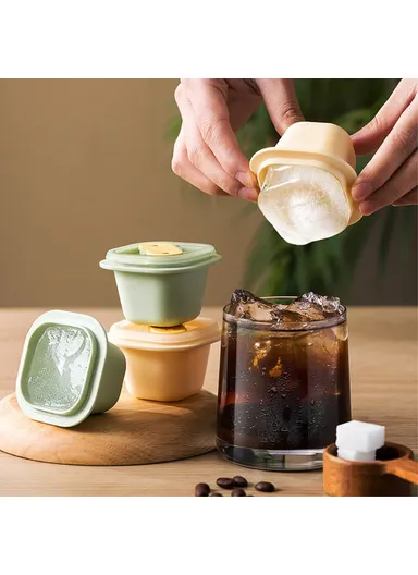 3Pcs Summer DIY Ice Cube Jelly Yogurt Popsicle Maker Mold with Lid &amp; Stick AAB060 (L6.4 x W6.4 x H4.4)cm - Beige