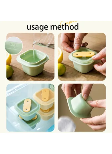 3Pcs Summer DIY Ice Cube Jelly Yogurt Popsicle Maker Mold with Lid &amp; Stick AAB060 (L6.4 x W6.4 x H4.4)cm - Beige