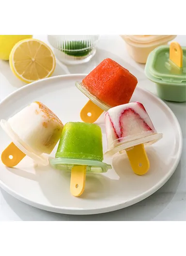 3Pcs Summer DIY Ice Cube Jelly Yogurt Popsicle Maker Mold with Lid &amp; Stick AAB060 (L6.4 x W6.4 x H4.4)cm - Matcha Green