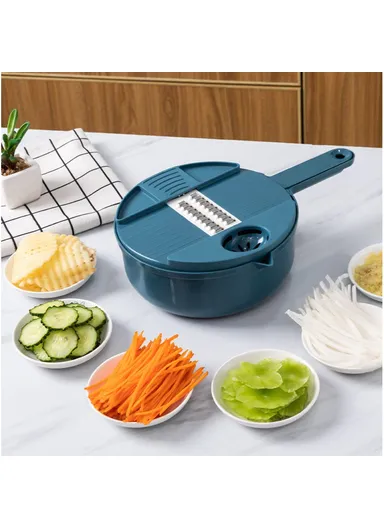 12-in-1 Multifunctional Vegetable Cutter Set Home Kitchen Julienne Shredder Potato Slicer (with FDA, BPA-Free) - Blue