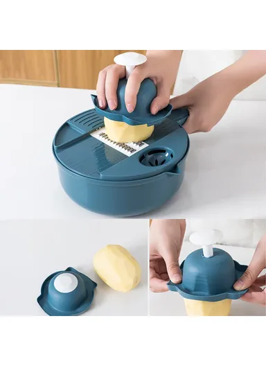 12-in-1 Multifunctional Vegetable Cutter Set Home Kitchen Julienne Shredder Potato Slicer (with FDA, BPA-Free) - Blue
