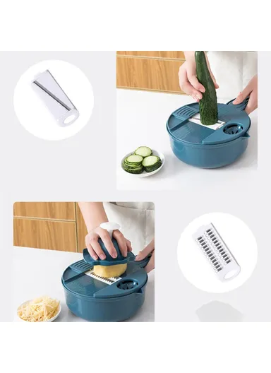 12-in-1 Multifunctional Vegetable Cutter Set Home Kitchen Julienne Shredder Potato Slicer (with FDA, BPA-Free) - Blue
