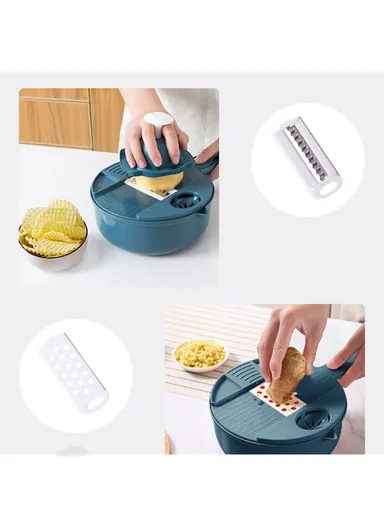12-in-1 Multifunctional Vegetable Cutter Set Home Kitchen Julienne Shredder Potato Slicer (with FDA, BPA-Free) - Blue