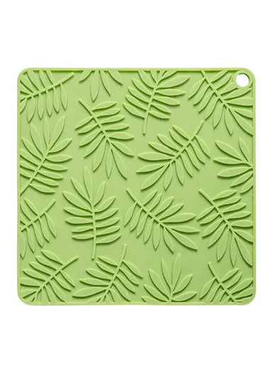 17*17cm Leaf Design Silicone Bowl Dish Heat Insulation Pad Dining Table Placemat - Matcha Green