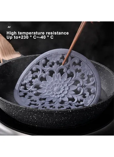 3Pcs 16x16cm Chinese Hollow Carving Cup Mat Heat Insulation Placemat Silicone Coaster - Purple