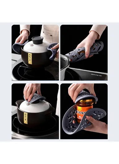 3Pcs 16x16cm Chinese Hollow Carving Cup Mat Heat Insulation Placemat Silicone Coaster - Purple