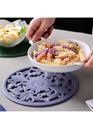 3Pcs 16x16cm Chinese Hollow Carving Cup Mat Heat Insulation Placemat Silicone Coaster - Green